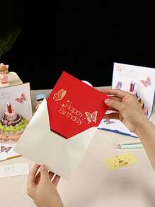 1pc Premium 3D Pop-Up Birthday Greeting Card With Envelope, Made Of Specialty Glitter Paper, Elegant Design, Professional Grade, Customizable, Offers English, German, French, Japanese, And Korean Writing Options, Suitable For Valentine's Day And Birthday, School Supplies,Back To School