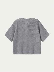 FOR BEAUTY 女士春夏新款针织开衫，简约休闲风，短袖纽扣圆领灰色毛衣，新年款 - 灰色 - 查看 2