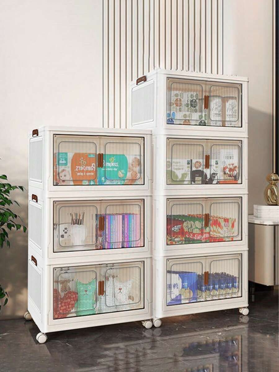 1/2/3/4/5layers Stackable Multi-Layer Storage Cabinet, Suitable For Bathroom Skin Care Products, Clothes, Toiletries, The Top Can Place Decorative Items, With Wheels For Easy Movement, For Bathroom Storage And Organization. - White - View 1