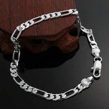 Charms Classic 4mm Sideways Chain 925 Sterling Silver Plated Bracelet Trang sức Tiệc cưới Quà tặng Giáng sinh - Bạc - Xem 1