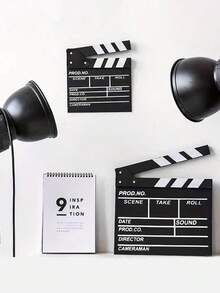 1pc Wooden Movie Clapperboard, Black & White Wooden Director's Film Editing Action Scene Clapper Board, Creative Desktop Decor, Photography Prop, Suitable For Room, Home, Festival, Celebration, Indoor & Outdoor Use, 7.9x7.9 Inches, 20x20 Cm - Multicolor - View 2