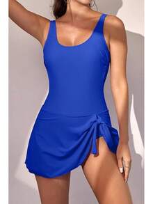Eomenie One Piece Swimdress Swimsuits For Women Tummy Control Swim Dresses Skirt Bathing Suit - Royal Blue - View 2