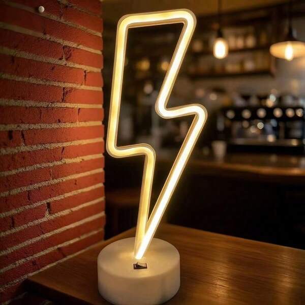 1pc Lightning LED Neon Light Base, For Cafe, Bar, Bedroom, Birthday Gift, Festival Party, Home Decor, Modern Small Desk Lamp, Night Light