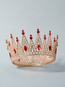 1pcs  Geometric    Boho    Zinc Alloy    Rhinestone    Grand Bridal Wedding Crown Headwear Diamond Crown Hair Accessories Super Grand Queen Crown Princess Wedding Accessories  Annual - 紅色 - 查看 5