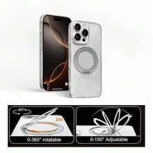 360-Degree Rotating Decompression Ring Stand Magnetic Phone Case, Unisex Phone Case Suitable For IPhone16, 16Pro, Max 15, 14, 13Pro 13 - Trong sáng - Xem 6