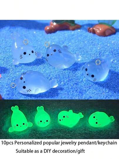 10pcs Fashionable Cute Blue Resin Seal Pendant Luminous Resin Pendant/Keychain Lovely Ocean Animal Pendant For DIY Jewelry Making Keychain Bracelet Earrings Backpack Decorations And Craft Accessories - Ideal For Creative Expression And Gifts