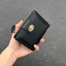 Small Wallet For Women Twist Locked Wallet With Credit Card Slots, ID Window & Zipper Coin Purse BLACK - Black - View 1