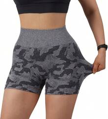 Seamless High Waisted Booty Shorts For Workout - Camuflaje negro de 3" - Ver 8