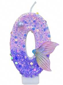 Mermaid Party 0-9 Number Candles, 1-100 Years Old Birthday Candles, Glitter Series, Birthday Cake Candles, Baking Candles, Atmosphere Decor, Suitable For Birthday Party, Housewarming Party, Anniversary, Wedding Party, Mermaid Theme Party Cake Decoration