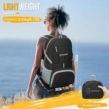 ZOMAKE Mochila para Acampar Plegable de 35L- Mochila de Senderismo-Mochila de Viaje Ligera Para Hombre Mujer-Impermeable-Adecuado para Camping-Escalada-Deportes-Ciclismo - Negro - Ver 7