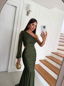 Brenda Long Dress - Màu xanh Ô liu - Xem 3