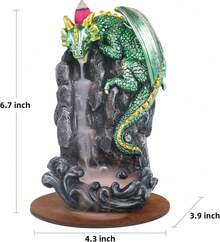 Dragon Backflow Incense Holder Waterfall Incense Burner, With 100 Backflow Incense Cones,1 Mat,1 Tweezers,Dragon Statues,Aromatherapy Ornamental For Home Office Yoga (Green Dragon) - Lime Green - View 8