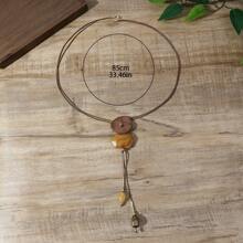 1pc Handmade Casual Vacation Style Aluminum Alloy & Resin Long Necklace, Shape & Color Vary, Floral Pattern Color & Placement Random