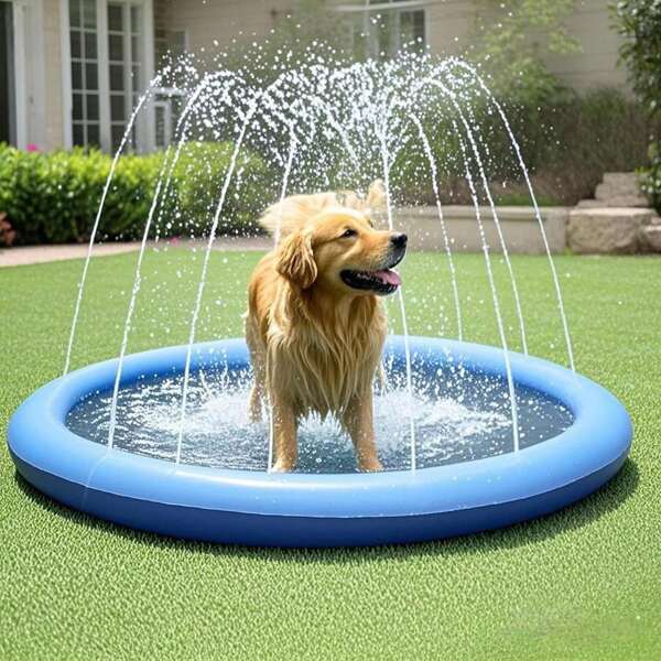 100cm Anti-Slip Pet Dog Pool Mat, Outdoor Sprinkler Dog Play Mat, Portable Inflatable Water Toy, Summer Splash Party, Sprinkler Pool, Backyard Spray Fountain Game Mat, Pet Dog Toy
