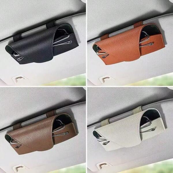 [4 Colors Available] High-End Leather Car Sun Visor Mounted Magnetic Eyeglasses Storage Box, Convenient In-Car Installation