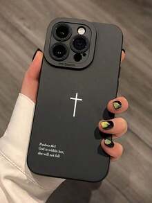 Cross Print Simple Shockproof Thick Phone Case Cover Suitable For IPhone17/IPhone17 Air/IPhone17 Pro/IPhone17 Pro Max/16 Pro Max/15 Pro Max/14 Pro Max/13 Pro Max/12 Pro Max/11 Pro Max - 黑色 - 查看 5
