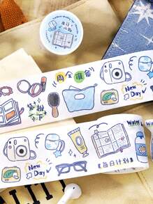 1 Roll Minimalist Living Theme Decorative Washi Tape Stickers, Good Life Plan Series, Suitable For Gifts, Office, Home, Marking, Labeling, Classroom, Toys, Student Planner, Creative Retro Decor DIY Materials School Supplies,Back To School