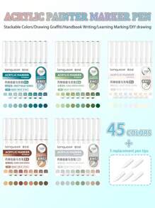 Languo 9 Colors Set Acrylic Marker Pens, Soft Tip Large Capacity Ink, Evenly Colored, Odorless, Opaque, Suitable For Stone, Glass, Ceramic, Easter Eggs, Metal, Wood And More - Perfect For Art, Craft And DIY Projects Back To School