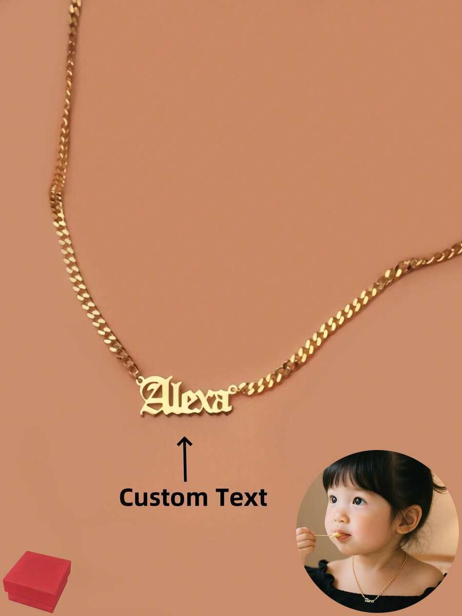 1pc Customized Gothic Style Name Necklace, Gold Rose Gold Personalized Name Necklace, Customized Gift, Christmas Gift, Valentine's Day Gift, Birthday Gift - Multicolor - View 1