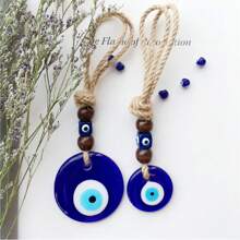 1pc Handcrafted Blue Eye Amulet - Turkish Evil Eye Pendant | Blue Glass Wall Hanging | Protective Talisman For Home, Bag & Car Decor | Unique Gift With Brown Wooden Beads