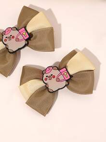 2 件女孩可爱水豚蝴蝶结发夹鳄鱼夹发夹适合日常使用，送给朋友的礼物，动物发饰