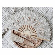 Victorian-Inspired Cotton Lace Wedding Folding Handheld Fan Vintage Embroidered Bridal Hand Fan For Prom, Cosplay, Tea Party, Costume Party, Dance, Gala, Photo Prop For Shooting Ivory - Nhiều màu - Xem 1