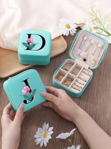 1 Caixa De Joias Floral, Caixa De Joias Verde, Caixa Compacta E Portátil Para Guardar Joias, Ideal Para Presentear Mãe, Amiga Ou Madrinha, Organizador De Bancada Com Forro De Veludo Para Anéis, Brincos E Colares - Leve