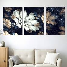 3 pièces Fleurs blanches modernes et élégantes en fleurs, art abstrait de fleurs, affiches murales sur canevas, impression haute définition avec cadre en option, décoration murale pour le salon et la chambre à coucher