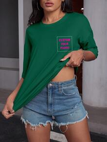 Hadiah Kustom yang Dipersonalisasi, Kaos Wanita Kustom, Atasan dengan Pola Depan dan Belakang Kustom, Tambahkan Foto Anda (Pola/Logo/Potret Keluarga/Selfie/Hewan Peliharaan/Foto Pasangan), Bagian Belakang Dapat Ditambahkan Teks dan Foto, Pilih Teks Favorit Anda, Rancang Kaos Cetak Eksklusif yang Dipersonalisasi, Hadiah untuk Pacar Anda. Musim Panas, Gaya Athleisure yang Elegan, Hadiah Ulang Tahun Olahraga - Dark Green - View 4
