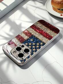 Patriotic Flag Pattern Electroplated Luxury Glass Silver Phone Case For Compatible With IPhone 16/15/14/13/12/11/ProMax/Pro/Plus, For Compatible With Samsung Galaxy/S24/S23/S22/S21/S20/Plus/FE/Ultra,Fashion Female Summer Unique Funny Cases Shockproof Anti-Drop Protective Design PC+TPU+Glass Girl Women Men Y2k Case High-End Print Funda Casing Creative Forros Cover Protection Stylish Friend Gift Aesthetic Protector Funda Para Protectores De Celulares Accessories Forro De Teléfono - Bạc - Xem 8
