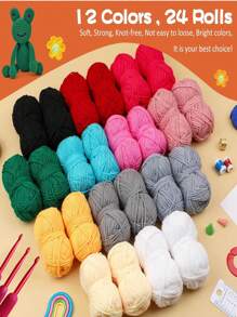 EDCUEBE7 Kit de démarrage de crochet pour débutants, crochets de tailles A-1, A, B, C, 24/15/10/5 couleurs 25g de fil, pour le crochetage, crochets ergonomiques convenant aux débutants, aux adultes et en cadeau (accessoires de couleur aléatoire)