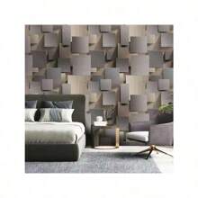 3D Cube Geometric Self-Adhesive Vinyl Wallpaper - Detachable Stripes And Shapes Pattern Wall Decor For Living Room, TV Background, And Parties - Gray Drop Match Peel & Stick Wall Mural