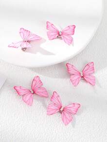 5pcs/Set Sweet & Lovely Pink Rhinestone Butterfly Hair Clips ,Hair Accessory, Claw Clips, Clips For Hair, Hair Slide, Hair Claws, Cute Accessories - Pink - View 2
