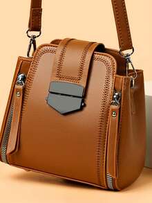 新款多用途复古经典迷你锁扣手提包防盗单肩包休闲单肩包女士简约休闲钱包 - 棕色 - 查看 5