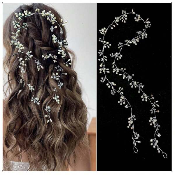 European And American Style Handmade Pearl Bridal Hair Accessories - 50cm Hair Chain/Headpiece, Jewelry Crown, Wedding Dress Hair Band, Elegant Wedding Attire Decorations