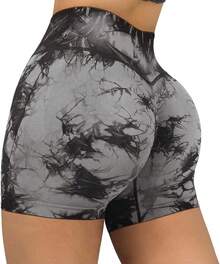 Seamless High Waisted Booty Shorts For Workout - 3" Black Tie Dye - View 10