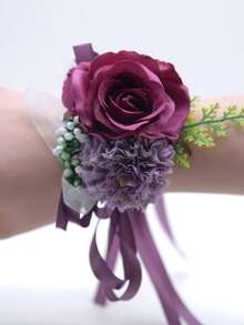 1PC Men's Boutonniere Handmade Satin Rose Corsage Flower Bridegroom Boutonniere Wedding Prim Party Homecoming. Valentine's Day Accessories - Multicolor - View 19