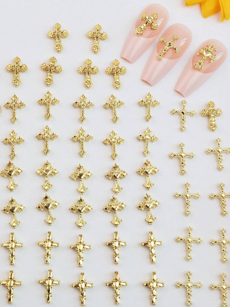 60pcs Gold Metal Cross Nail Charms - thumbnail 5