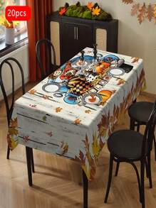 1/20pcs Autumn Harvest Festival Thanksgiving Themed White Background Maple Leaf And Cartoon Character Pumpkin Pattern Tablecloth, Suitable For Indoor And Outdoor Gatherings, Is The Perfect Choice For Autumn Harvest Decoration.