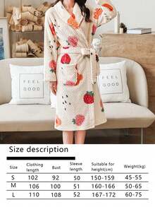 1pc Women Sleepwear Robe, Strawberry Printed Stylish Bathrobe, Loose Fit Long Sleeve Soft Plush Warm Robe For Winter, Suitable For Party, Everyday, Student Summer Wedding Home Bathroom Decor - Multicolor - View 3