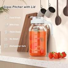64 Oz Glass Pitcher With Lid, Large Wide Mouth Mason Jar With Pour Spout, White Sun Tea Glass Jar For Outside, Breastmilk Pitcher Great For Drink, Cold Beverages And Breast Milk - 黑與白 - 查看 6