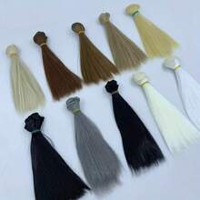 1pc Solid Color Straight Doll Wig, High Temperature Fiber DIY BJD Style Wig, Short Hair Wig, Black/Multiple Colors, Horizontal Length 1m, Vertical Length 15cm