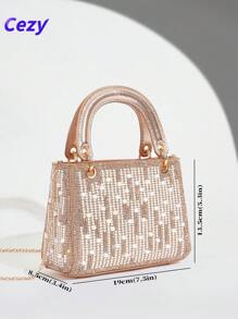 Cezy Nuevo bolso de mano de fiesta de alta gama en color champán, bolso de mano/hombro versátil con perlas, elegante regalo para la temporada de bodas y para la madre
