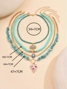1 Set New Turquoise Polymer Clay Beaded Necklace, Fashionable Seed Bead & Eye Pendant Choker Necklace