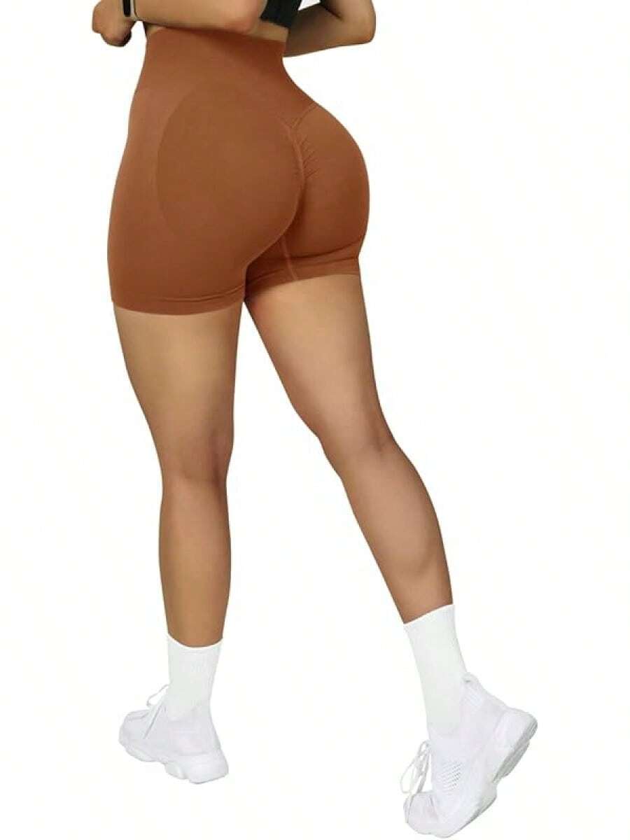 Shorts de cintura alta sin costuras para entrenamiento - 3" Marrón - Ver 1