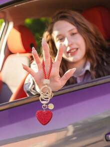 1pc Creative New Fashion Personalized Alloy Rhinestone Heart Shaped Bag Charm, Studded Keychain, Leather Cord Car Key Chain, For Bag Decor, Daily Wear, Suitable As Gift For Family, Friends, Classmates, Valentine's Day, Birthday, Teacher, Souvenir - Multicolor - View 9