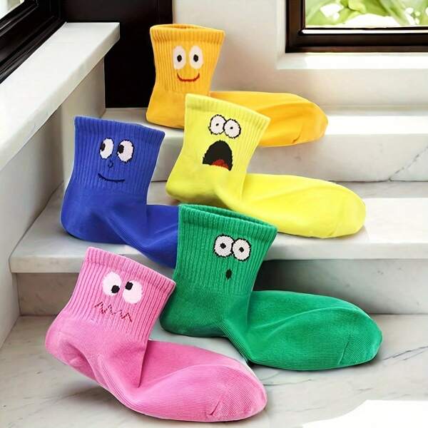 5 pares de calcetines de niños con dibujos animales, calcetines deportivos de colores, transpirables y absorbentes, adecuados para usar en casa, al aire libre, en la escuela, en todas las estaciones