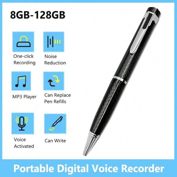 Suporte Max128GB Gravador de Voz Digital Gravador de Áudio Profissional Redutor de Ruído Ditafone MP3 Player Caneta Gravadora de Reuniões Empresariais -