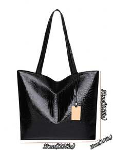 女士时尚鳄鱼压纹手提包，容量大，时尚耐用，适合日常使用 - 黑色 - 查看 3