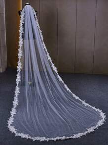 1 Piece Lace Trim Faux Pearl Short Bridal Veil, Suitable For Gifts, Women's Wedding, Registration, Party, Wedding Dress Accessories, Valentine's Day Hair Ornament With Hair Comb